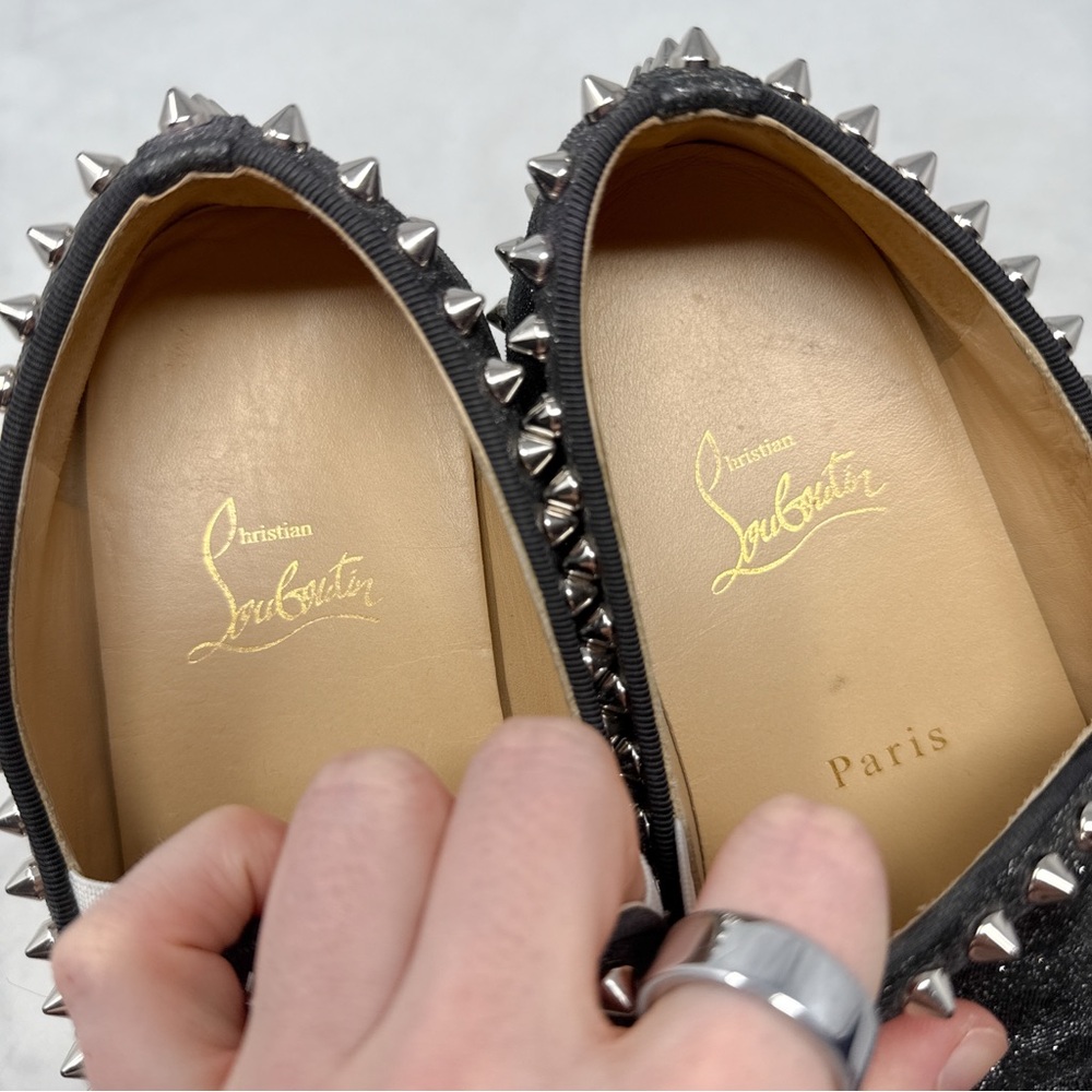 Christian Louboutin Pik Boat Studded Camo Leather Slip On Flat Sneaker Shoes 38 - Picture 8 of 14